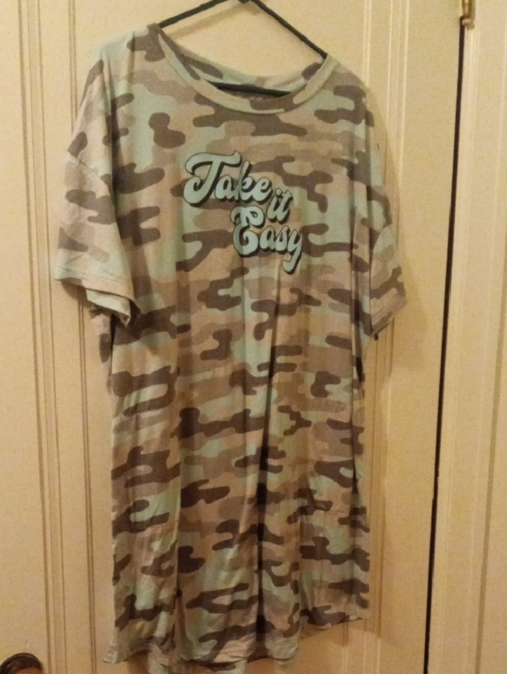 women 2x night shirt camo print blue gray